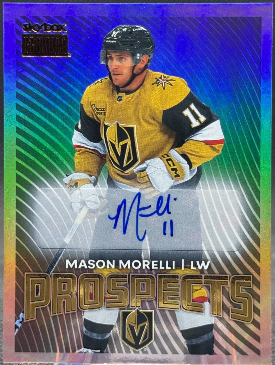 Mason Morelli #PP-20 Hockey Cards 2024 SkyBox Metal Universe Premium Prospects Autograph