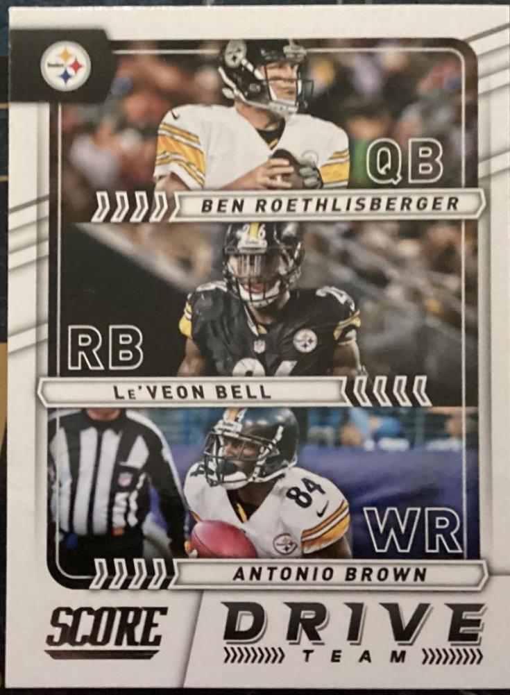 Ben Roethllisberger, Le'Veon Bell, Antonio Brown #8 Football Cards 2017 Panini Score Drive Team Trios