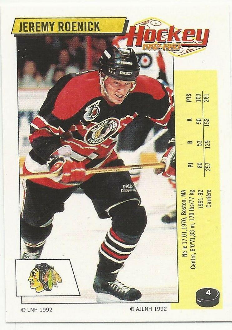 Jeremy Roenick #4 Hockey Cards 1992 Panini Stickers