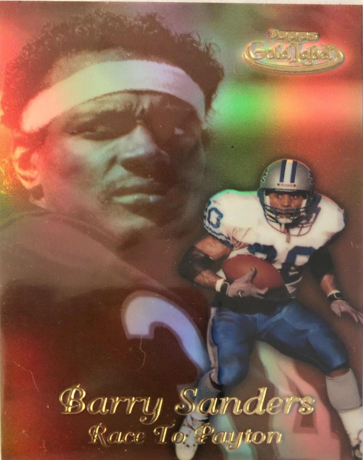 Barry Sanders #R8 Football Cards 1999 Topps Gold Label Race to Payton