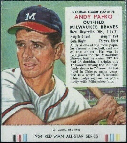 Andy Pafko #8 Baseball Cards 1954 Red Man Tobacco