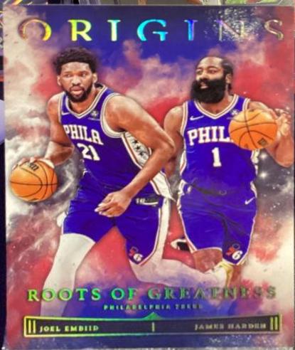 Joel Embiid, James Harden #6 Basketball Cards 2022 Panini Origins Roots Of Greatness