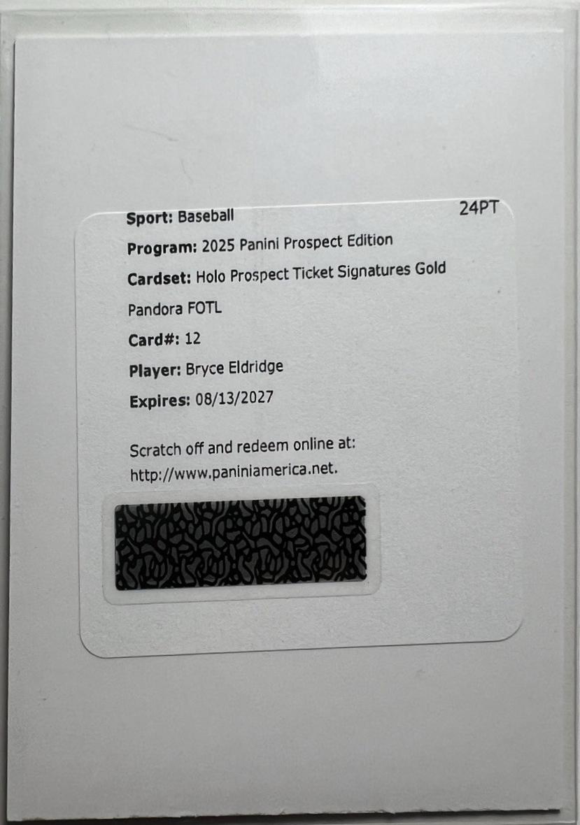 Bryce Eldridge [Gold Pandora Holo Ticket Signature] #12 Prices | 2025 ...