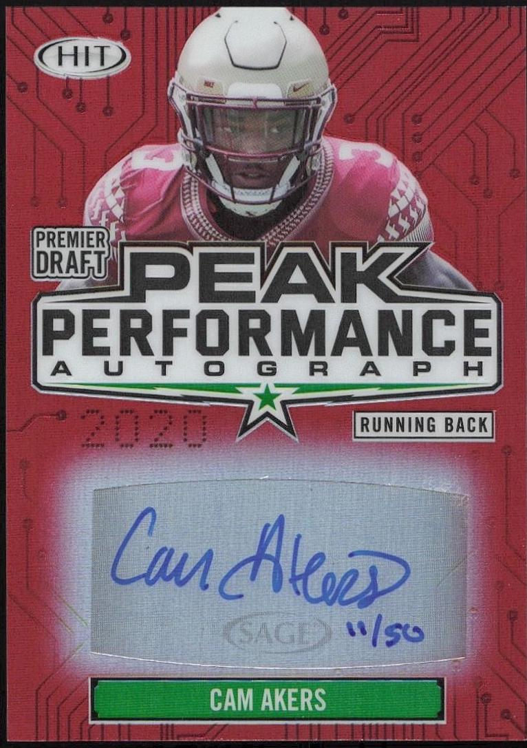 Cam Akers #PKA-CA 2020 Sage Hit Peak Performance Autograph Football