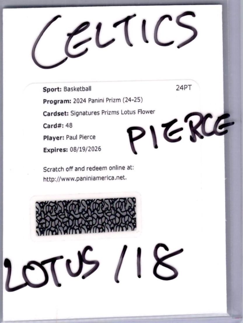 Paul Pierce [Lotus Flow] #SIG-PPC Prices | 2024 Panini Prizm