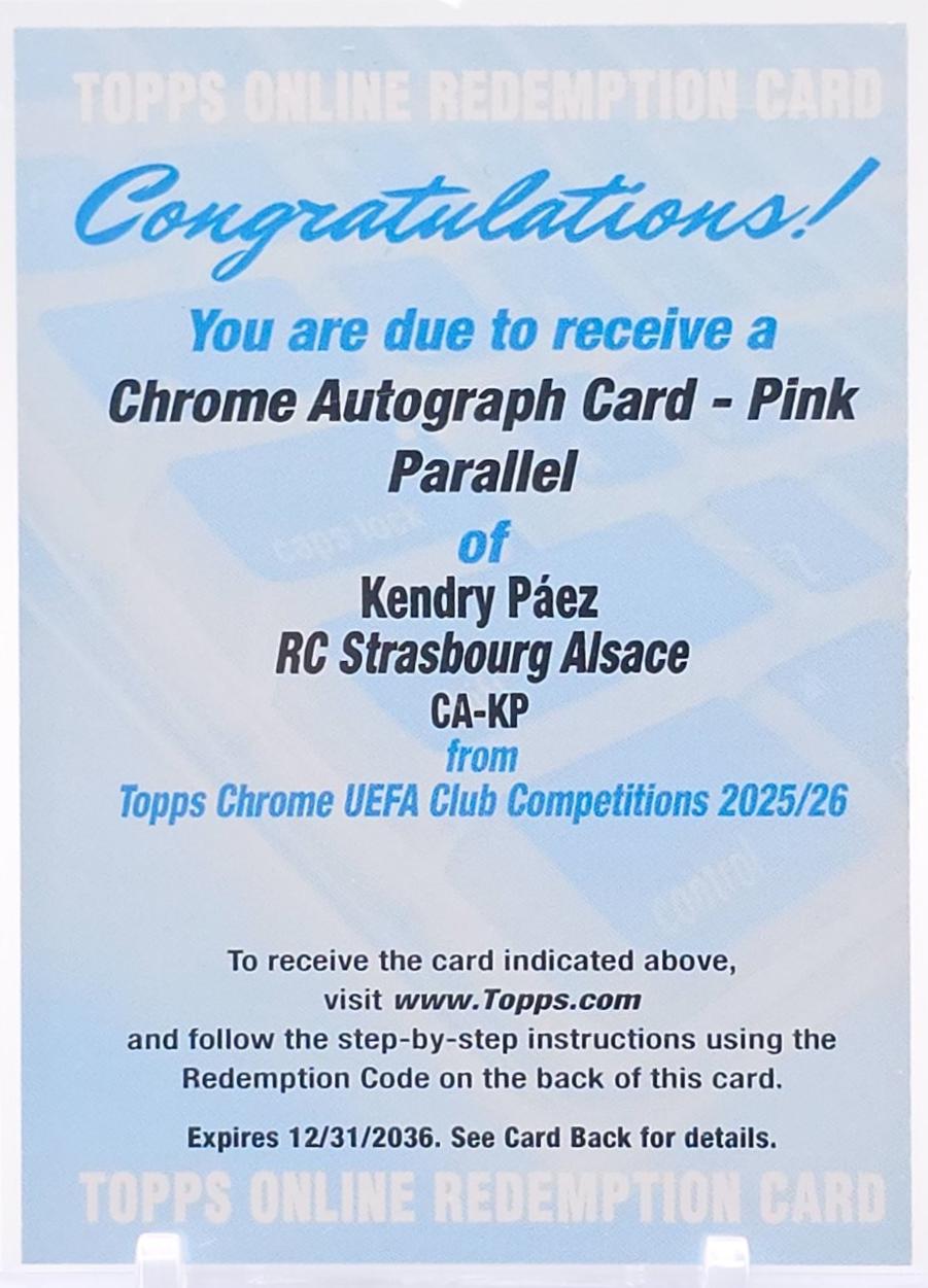 Kendry Paez #CA-KP 2025 Topps Chrome UEFA Autograph