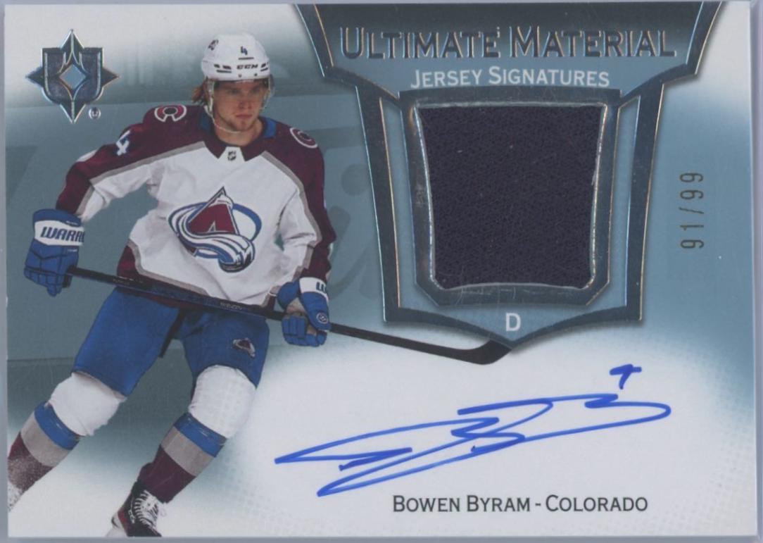 Bowen Byram #UMS-BB Hockey Cards 2022 Upper Deck Ultimate Collection Material Signatures