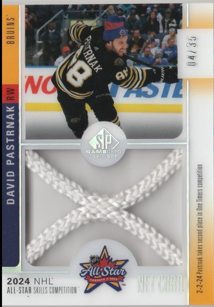 David Pastrnak #ASN-DP Hockey Cards 2024 SP Game Used All Star Skills Net Cord Relic
