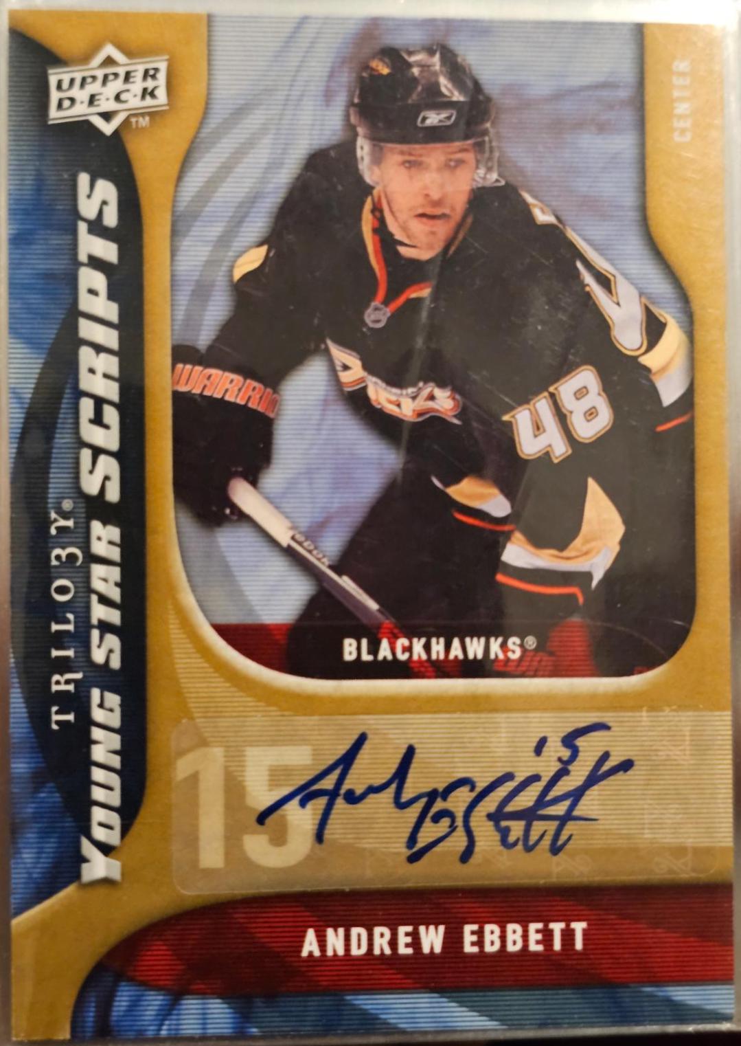 Andrew Ebbett #YS-AE Hockey Cards 2009 Upper Deck Trilogy Young Star Scripts