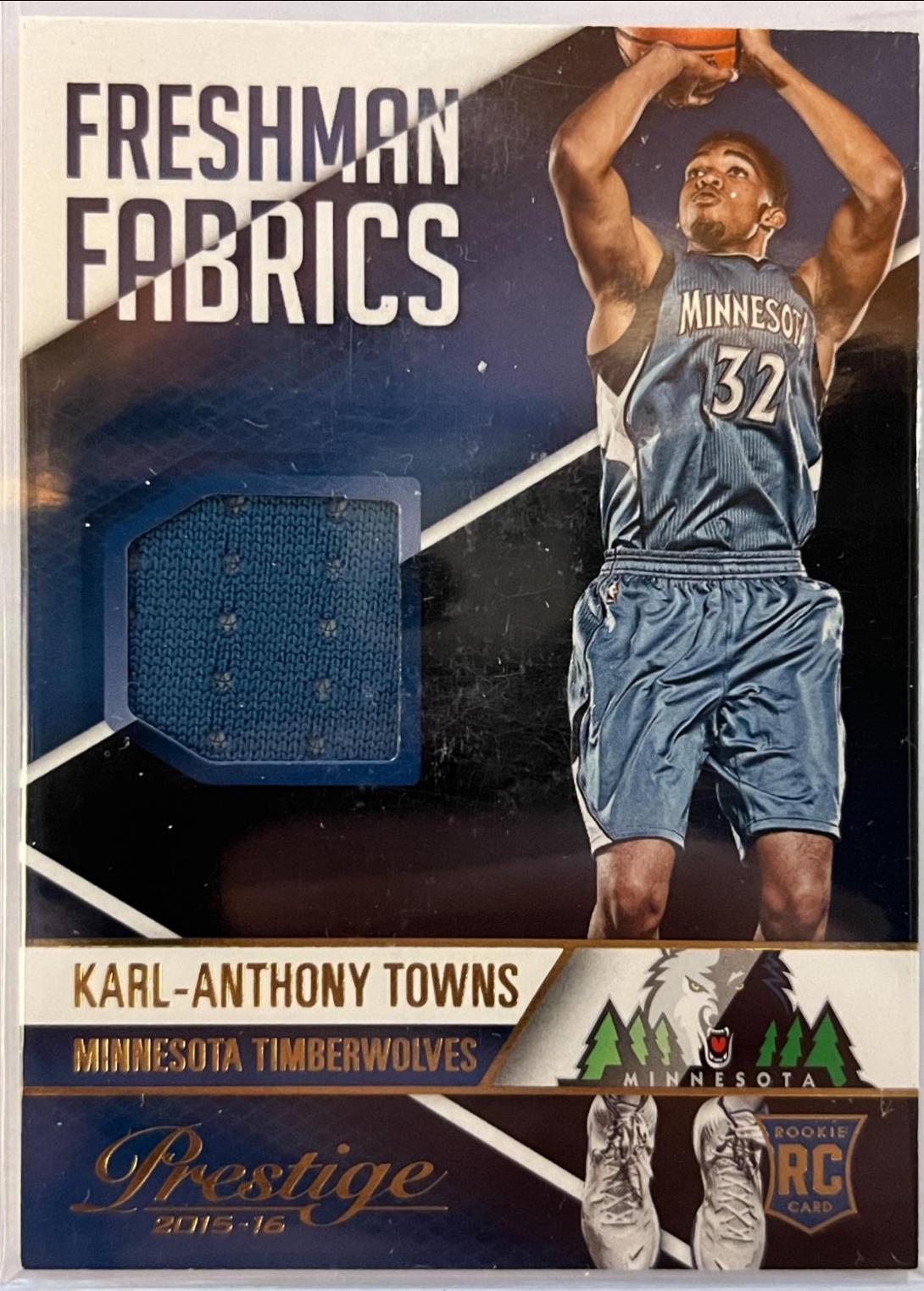 Karl Anthony Towns #1 Basketball Cards 2015 Panini Prestige Freshman Fabrics