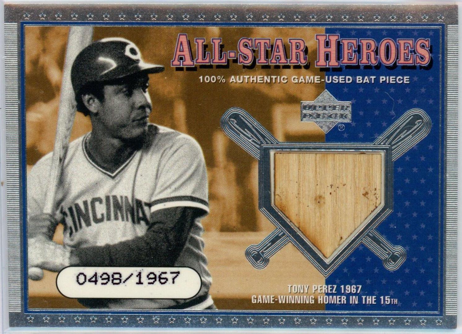 Tony Perez #ASH-TP Baseball Cards 2001 Upper Deck All Star Heroes Game Bat