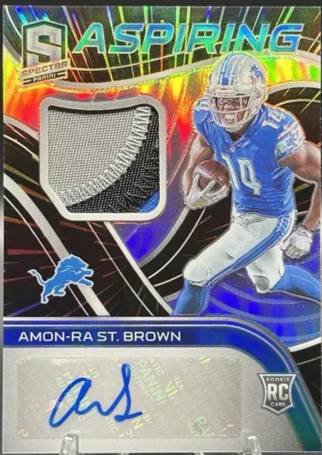 Amon Ra St. Brown #APA-ASB Football Cards 2021 Panini Spectra Aspiring Patch Autographs