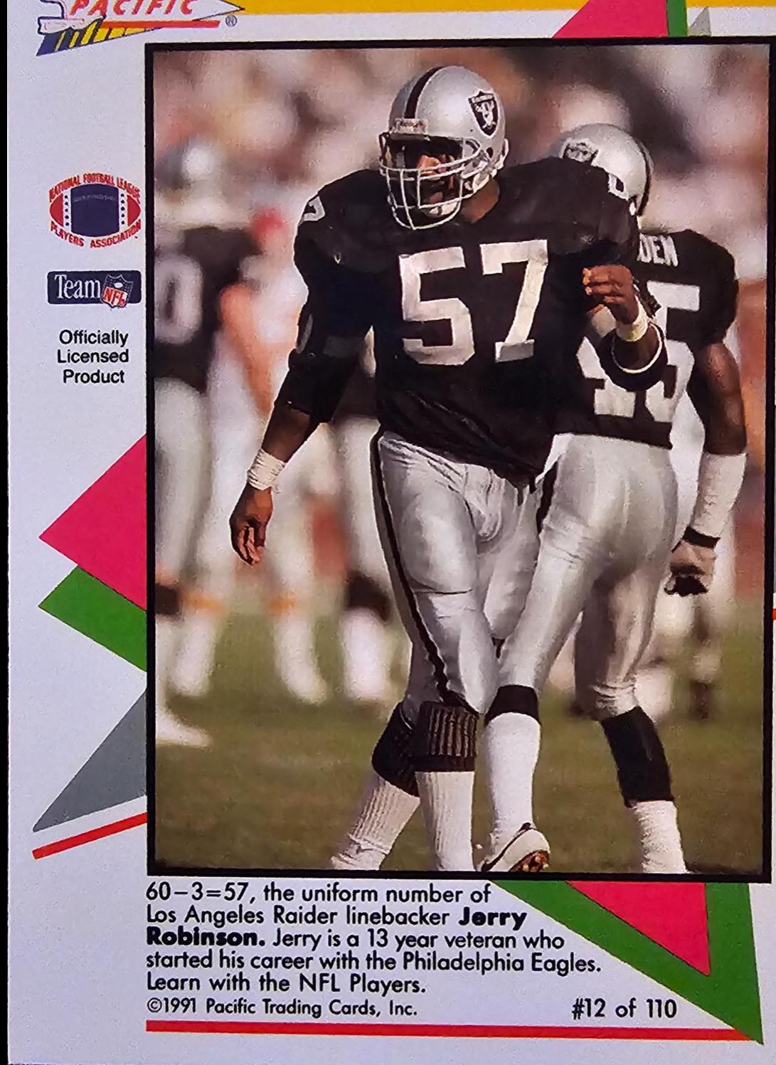 Jerry Robinson #12 Football Cards 1991 Pacific Flash Cards