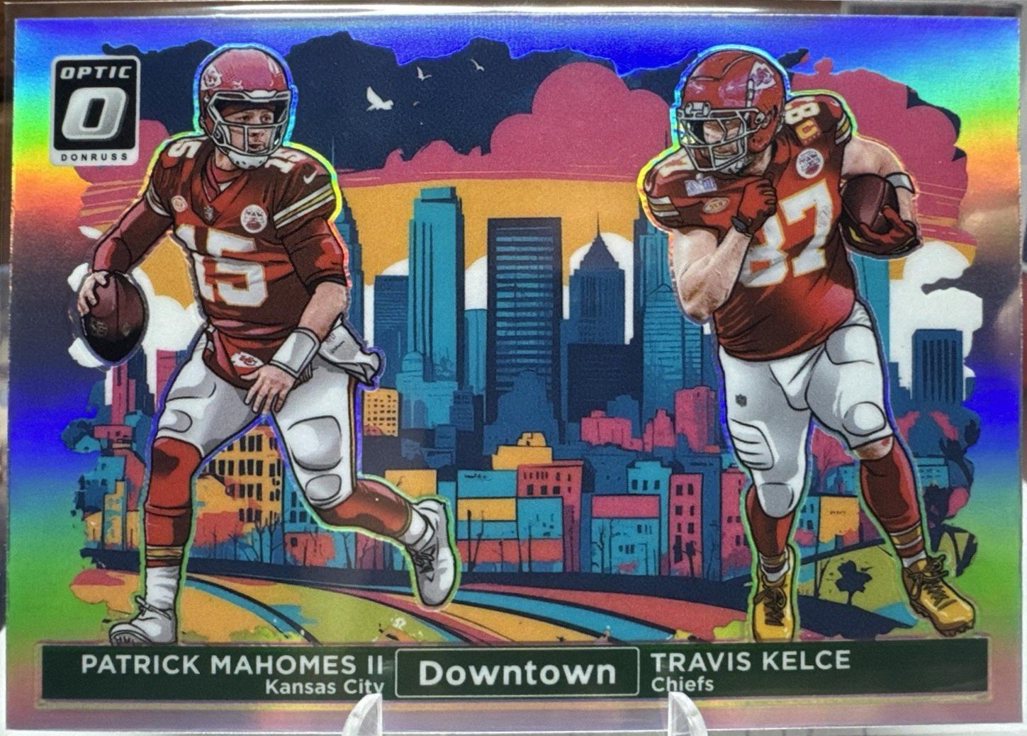 Patrick Mahomes II / Travis Kelce #3 Football Cards 2024 Panini Donruss Optic Downtown Duos