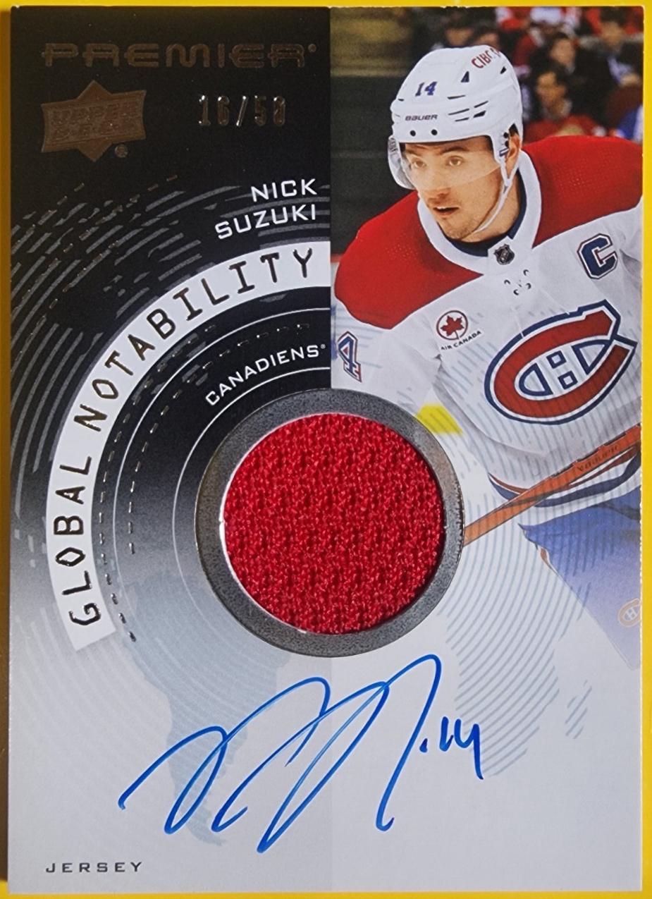 Nick Suzuki #GNA-NS Hockey Cards 2023 Upper Deck Premier Global Nobility Auto Jersey