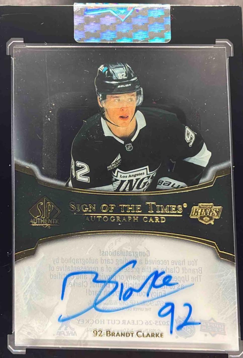 Brandt Clarke #STA-BC 2025-26 Upper Deck Clear Cut Hockey 2007-08 SP Authentic Sign of the Times