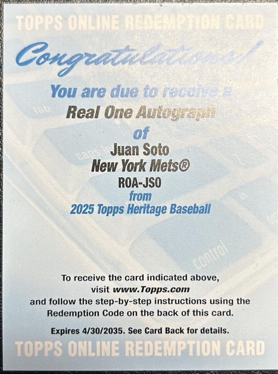 Juan Soto #ROA-JSO Baseball Cards 2025 Topps Heritage Real One Autograph