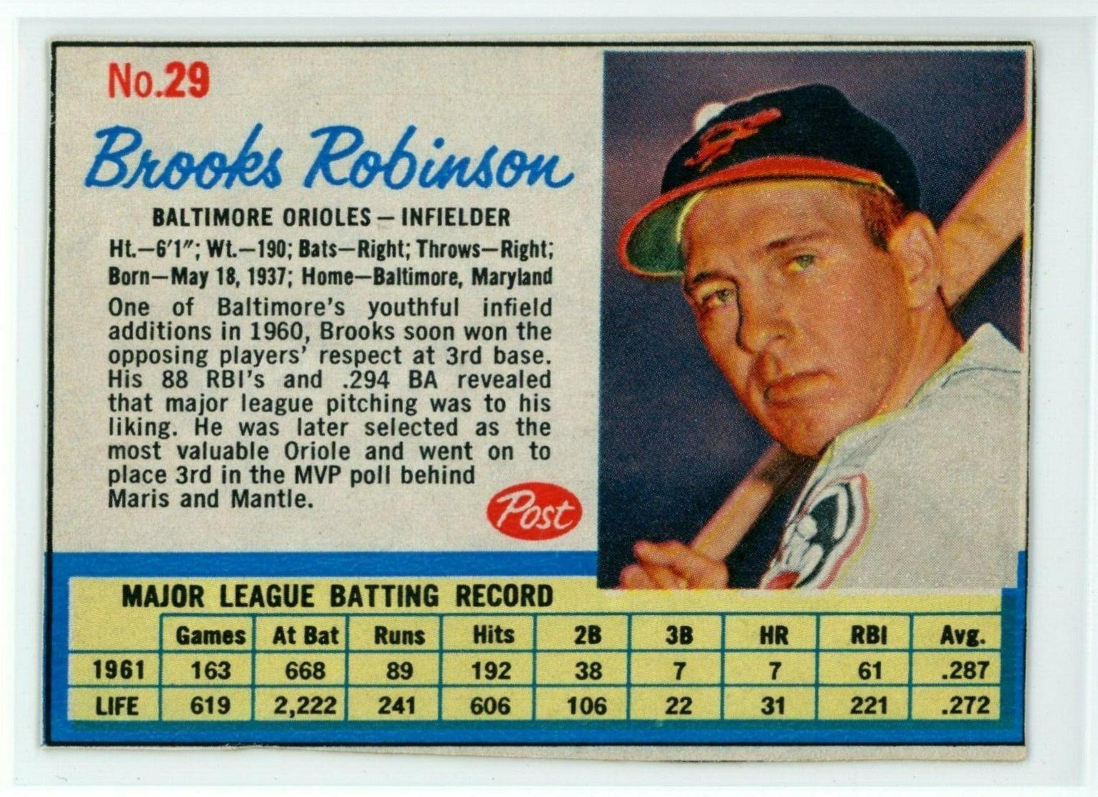 1962 Post Cereal Brooks Robinson [Hand Cut] #29 card