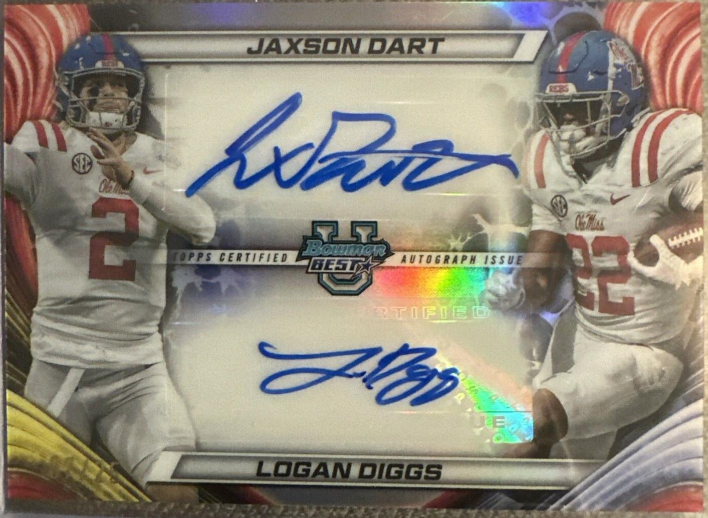 Logan Diggs / Jaxson Dart #DA-OLE Football Cards 2024 Bowman Best University Dual Autograph Refractor