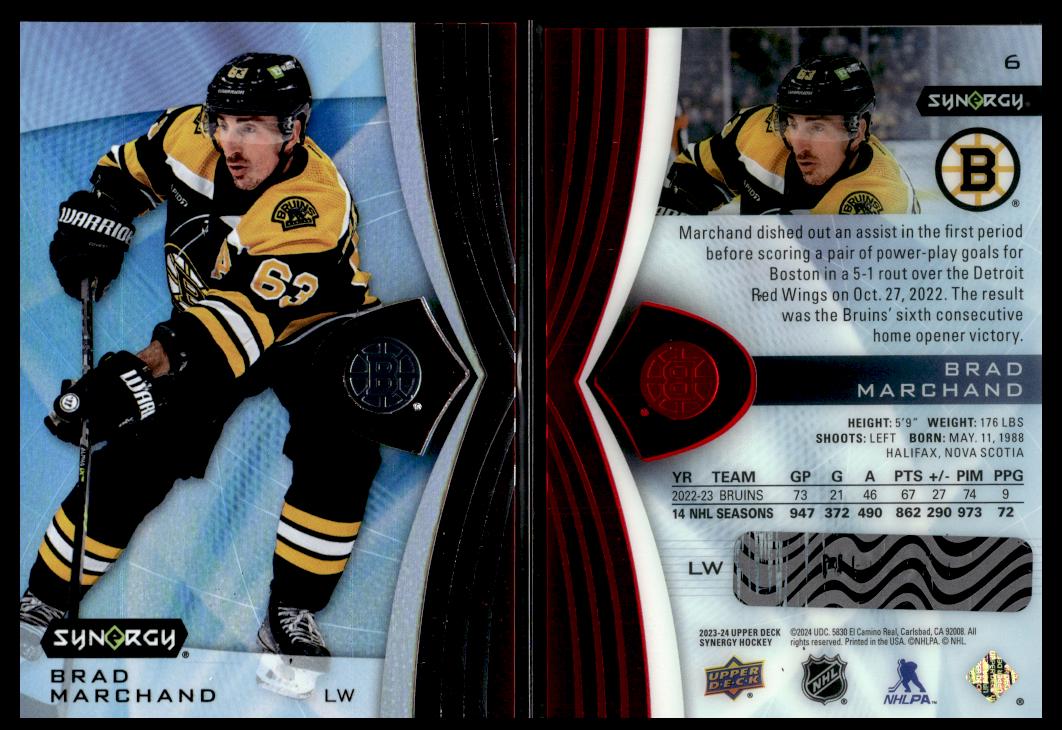 Brad Marchand #6 Hockey Cards 2023 Upper Deck Synergy