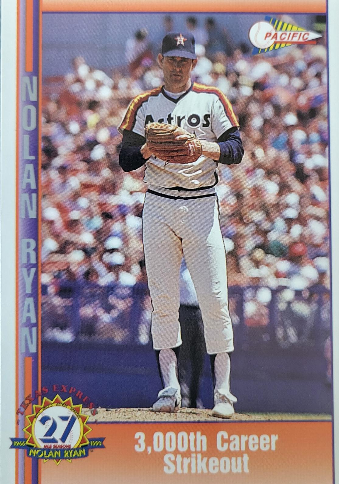 3,000th Career Strikeout #39 Baseball Cards 1993 Pacific Nolan Ryan 27th Season