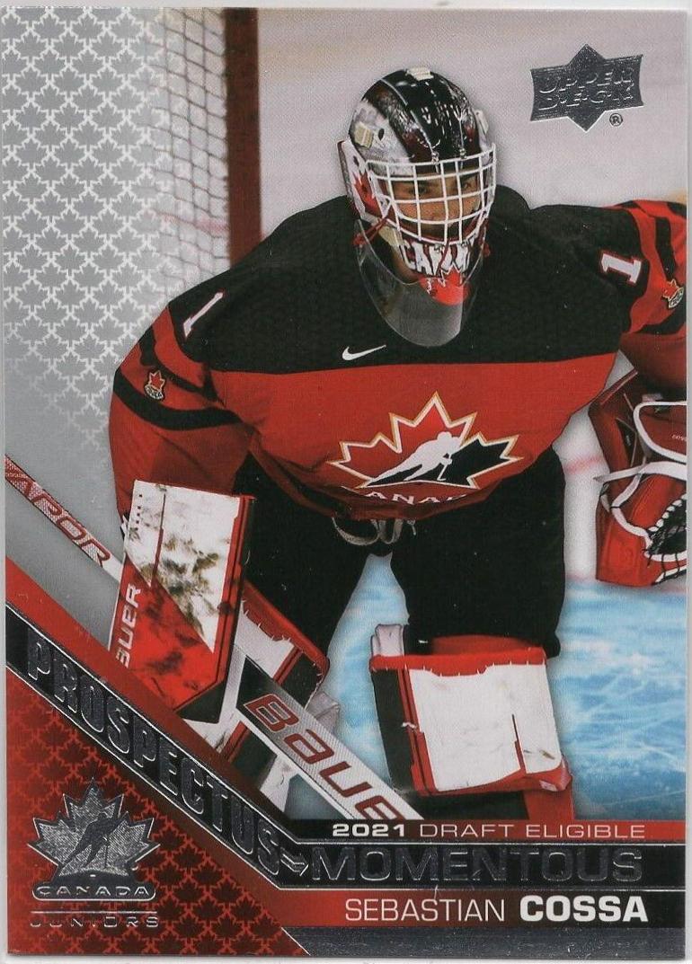Sebastian Cossa #PM-1 Hockey Cards 2022 Upper Deck Team Canada Juniors Prospectus Momentous