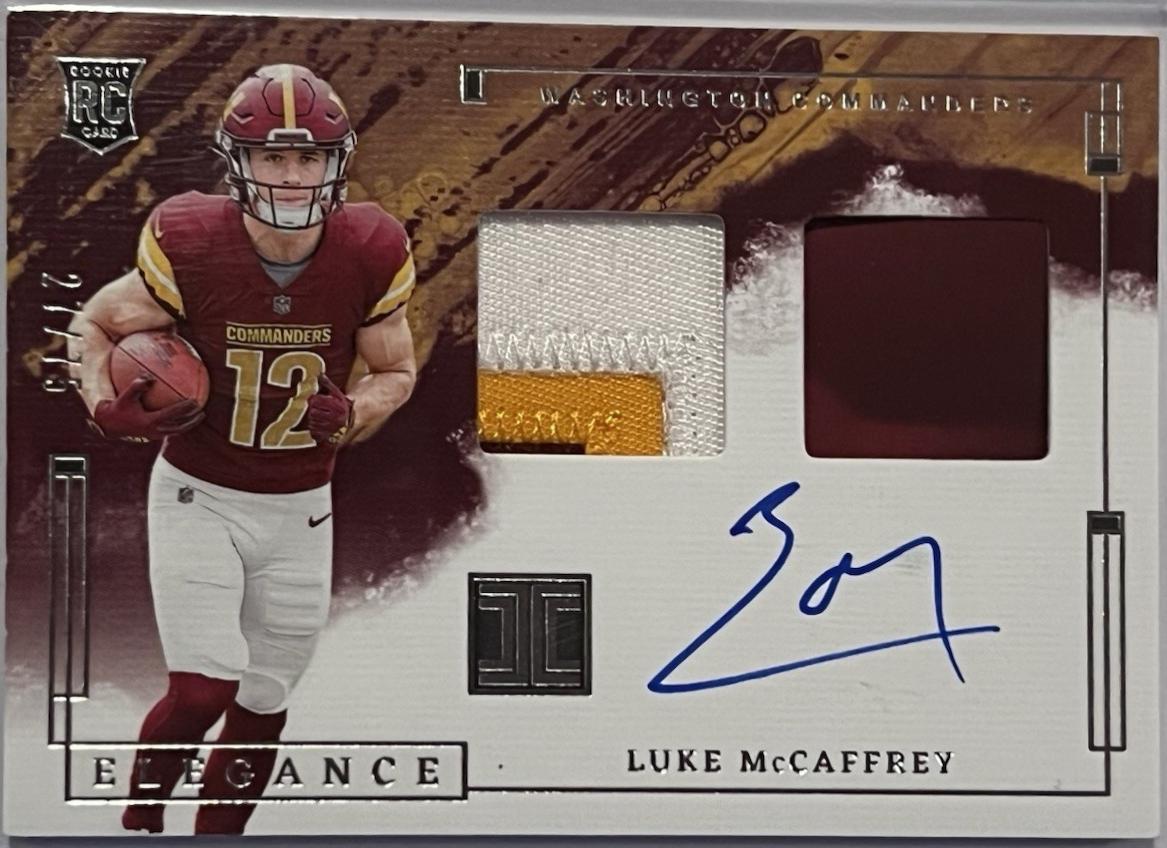Luke McCaffrey #RHP-LMY 2024 Panini Impeccable Elegance Rookie Helmet And Patch Autograph Football