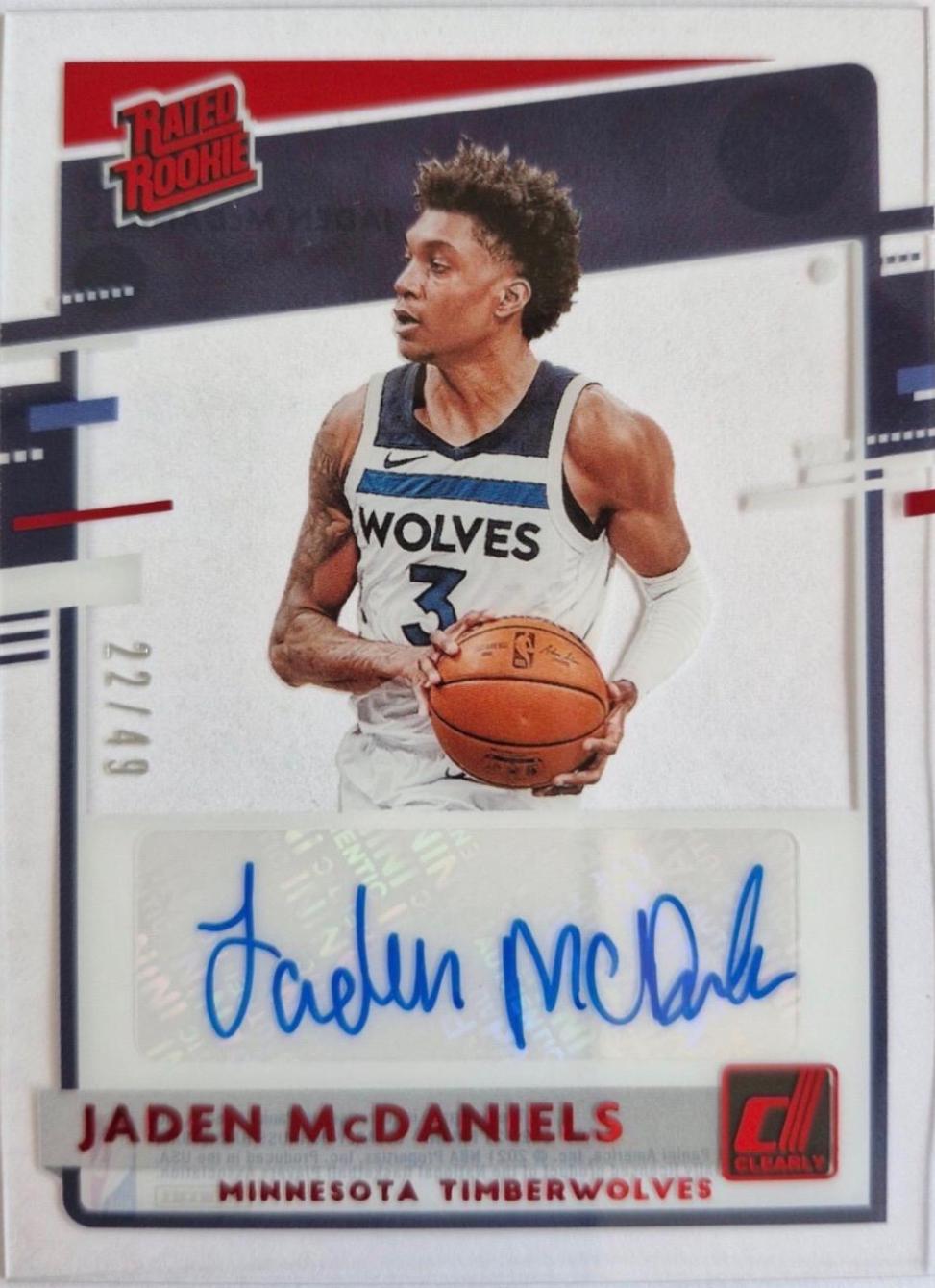 Jaden McDaniels AU,SN49 #RRA-JMD 2020-21 Clearly Donruss Basketball Clearly Rated Rookie Autographs