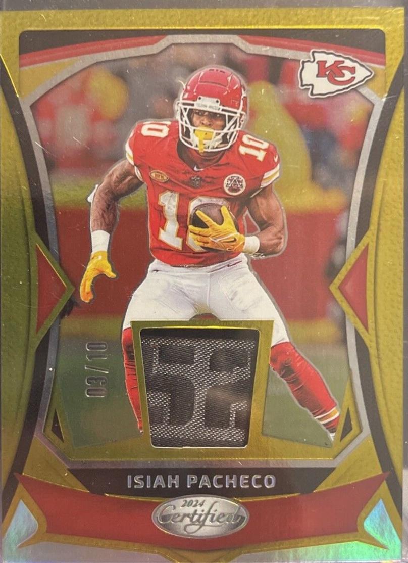 Isiah Pacheco #MMPE-IP Football Cards 2024 Panini Certified Materials Mirror Pink Etch