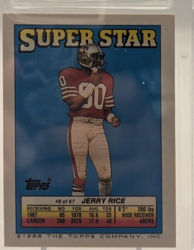 Jerry Rice #8 1988 Topps Stickers Super Star Back Football