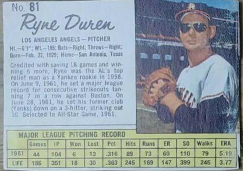 Ryne Duren #81 1962 Jell O Baseball