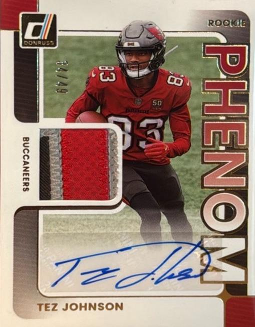 Tez Johnson #PJA-TJN 2025 Panini Donruss Rookie Phenom Jersey Autograph Football