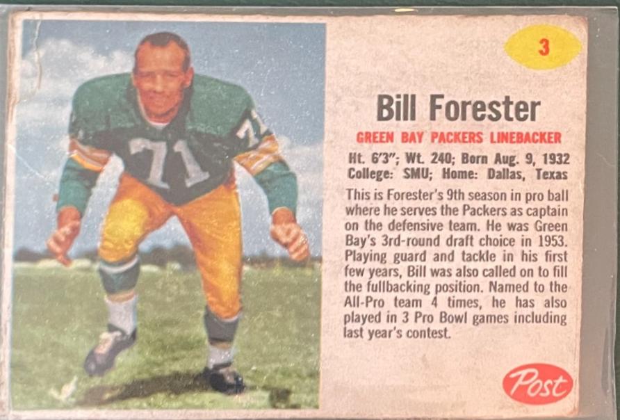 Bill Forester #3 Football Cards 1962 Post Cereal