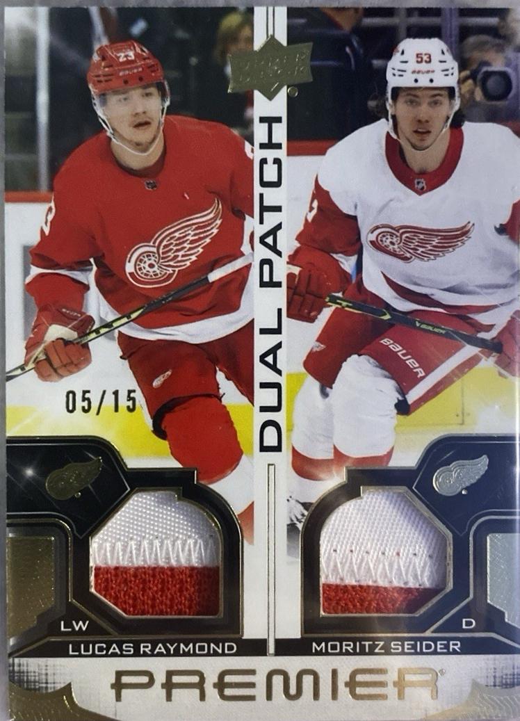 Moritz Seider / Lucas Raymond #PD-MSLR Hockey Cards 2023 Upper Deck Premier Dual Patch