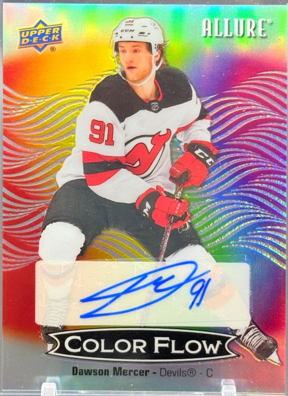 Dawson Mercer #CFA-DM Hockey Cards 2024 Upper Deck Allure Color Flow Full Rainbow Autograph