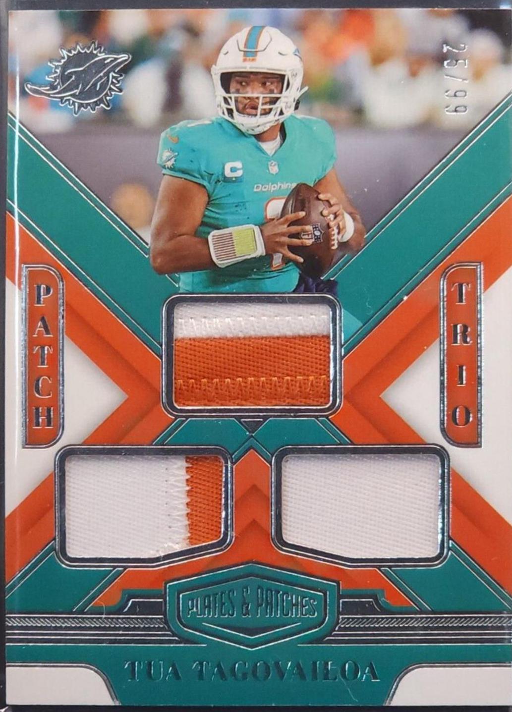 Tua Tagovailoa #PT-TT Football Cards 2023 Panini Plates and Patches Patch Trio