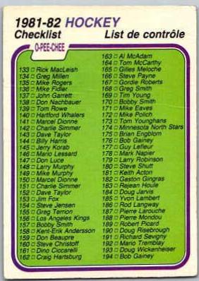 Checklist 133-264 #380 Hockey Cards 1981 O-Pee-Chee