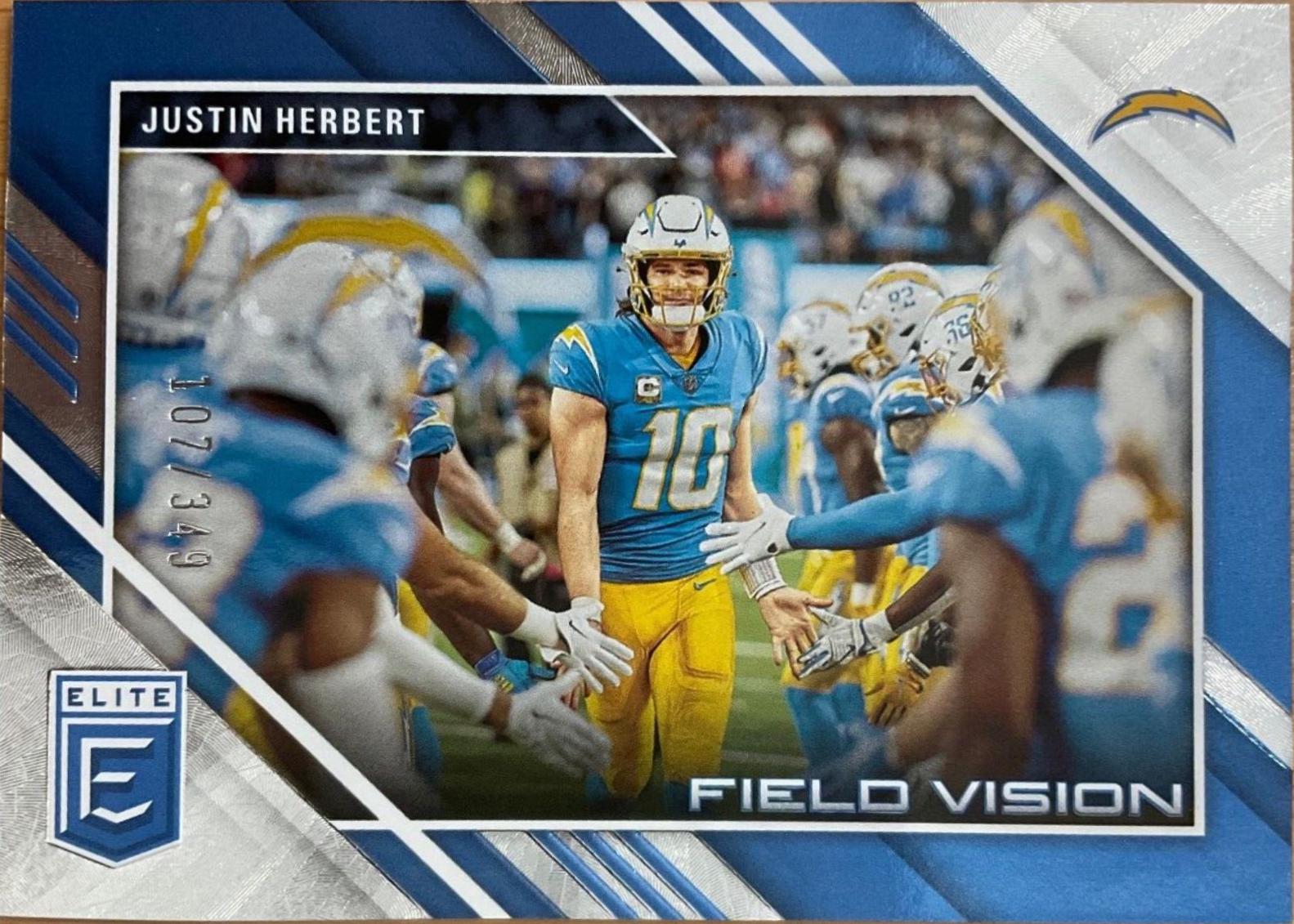 Justin Herbert #FV-3 Football Cards 2023 Panini Donruss Elite Field Vision