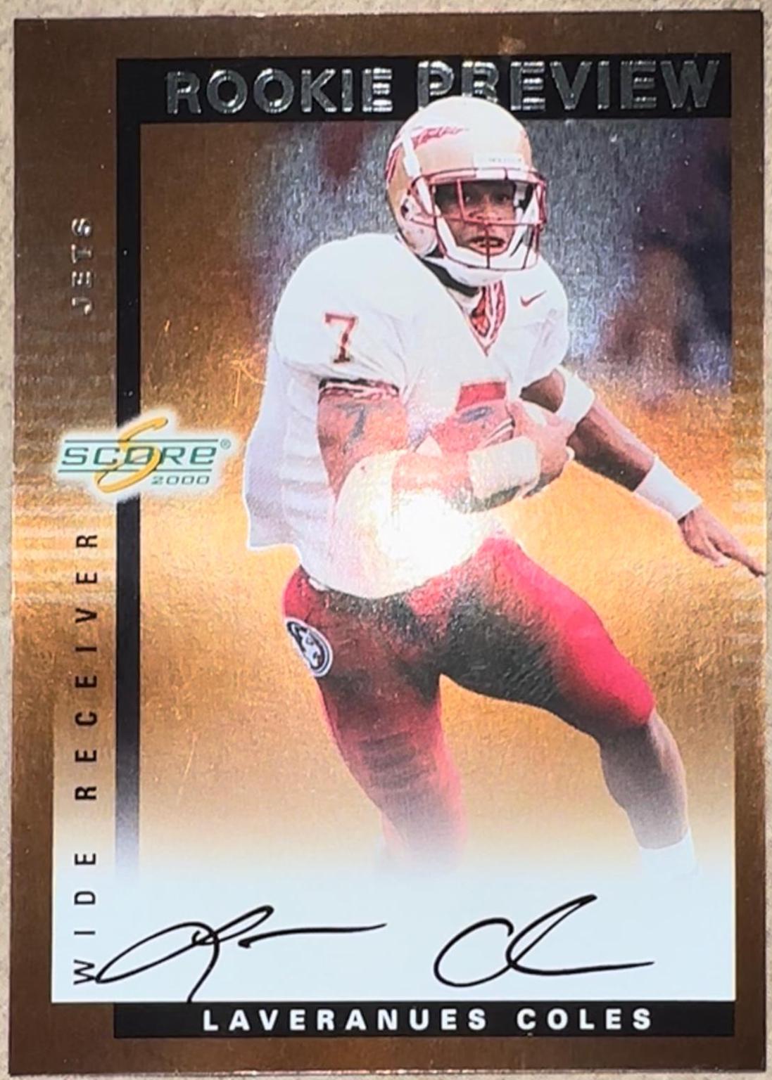 Laveranues Coles #SR30 Football Cards 2000 Panini Score Rookie Preview Autographs