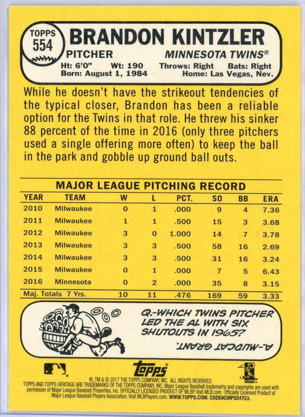 Brandon Kintzler [Bright Yellow Back] #554