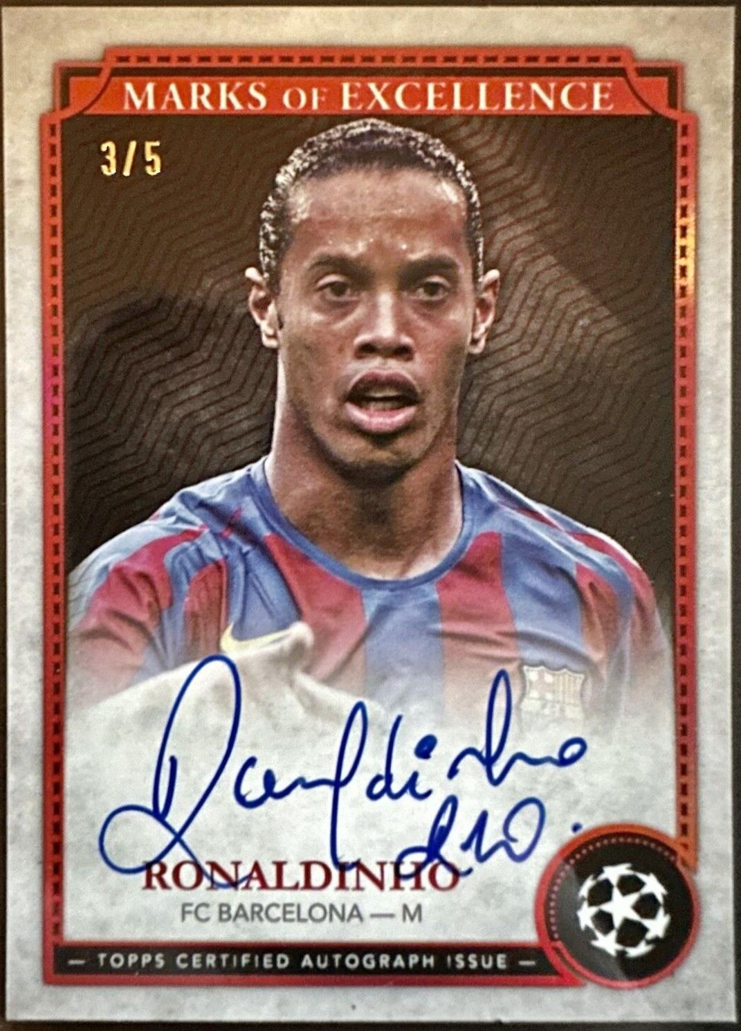 Ronaldinho #EX-RN5 Soccer Cards 2024 Topps UEFA Marks of Excellence Autograph