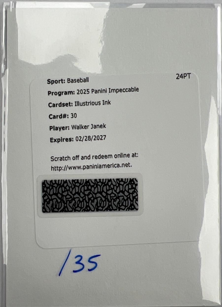 Walker Janek #30 2025 Panini Impeccable Baseball Illustrious Ink