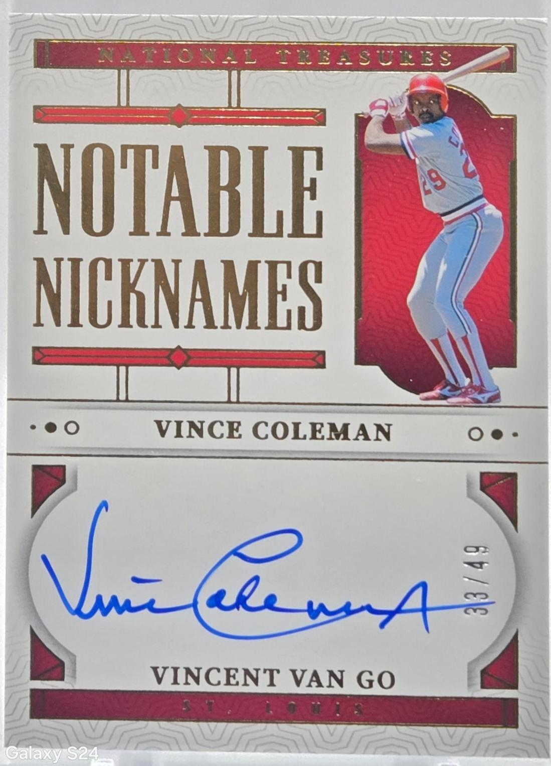Vince Coleman #9 Baseball Cards 2024 Panini National Treasures Notable Nicknames
