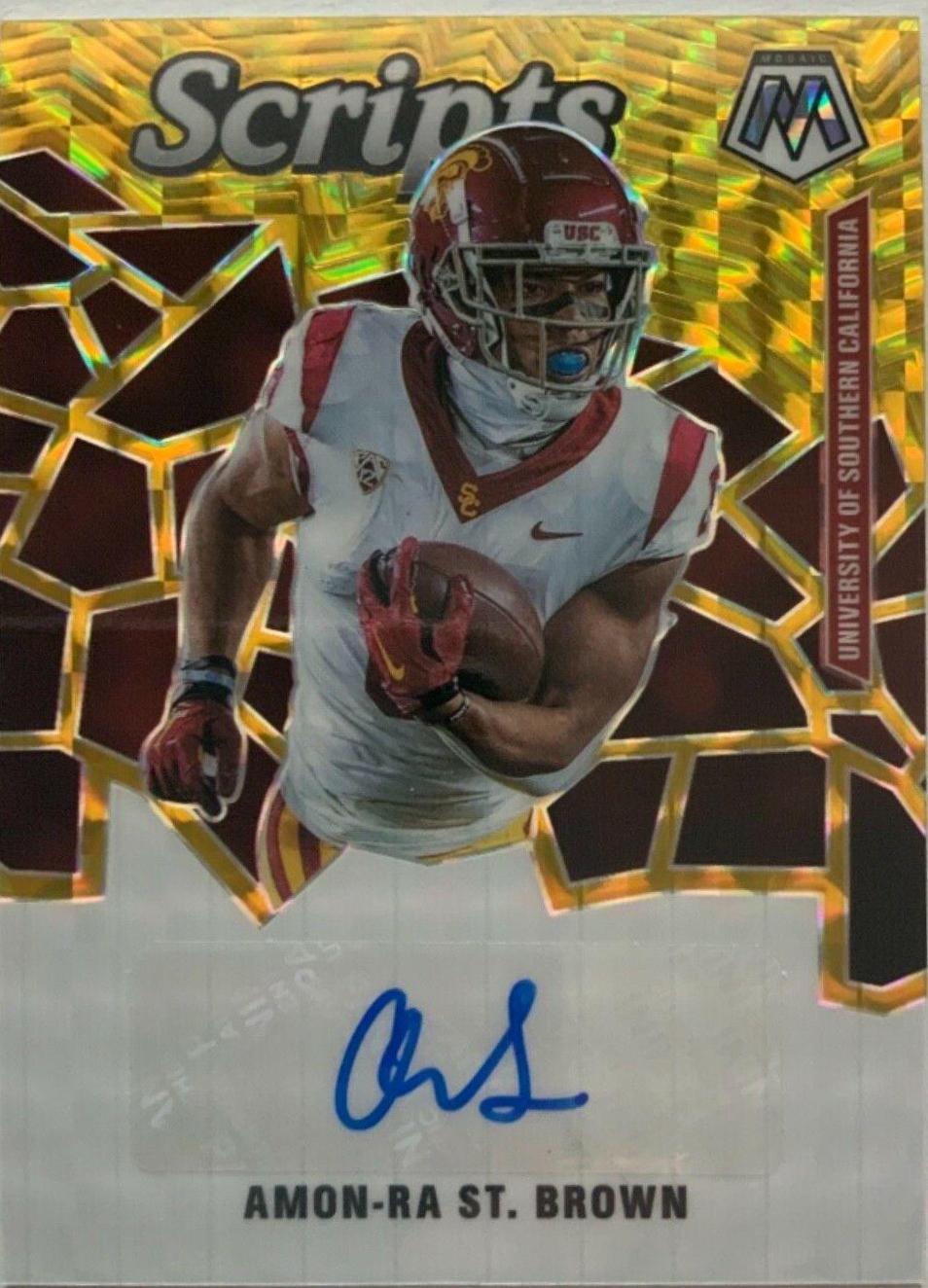 Amon Ra St. Brown [Gold] #AM-AR Football Cards 2021 Panini Mosaic Draft Picks Autographs