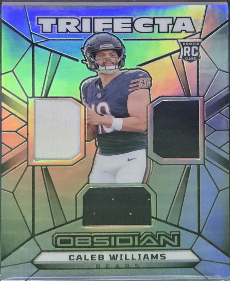 Caleb Williams #1 Football Cards 2024 Panini Obsidian Trifecta Swatch