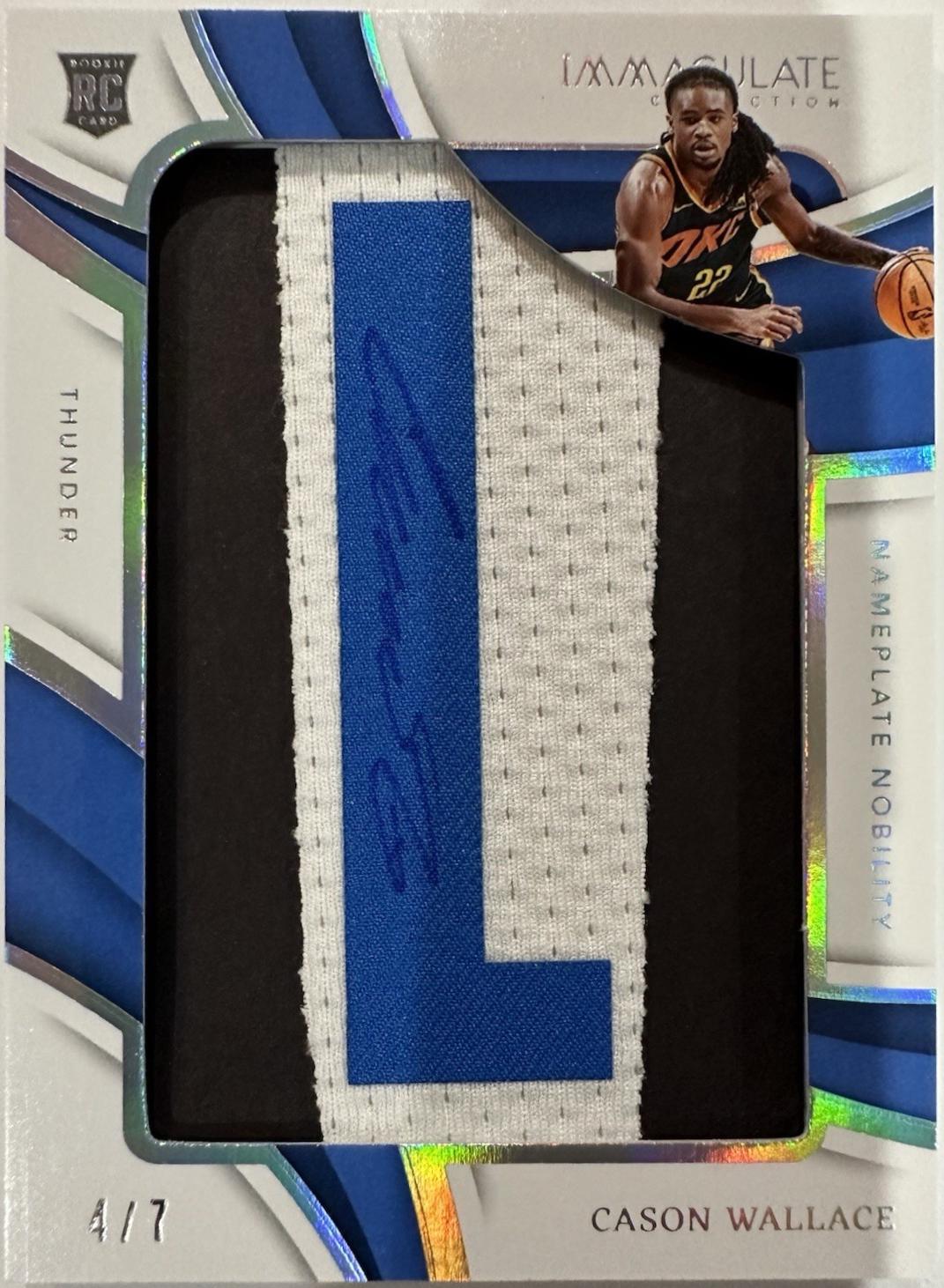 Cason Wallace #4 Basketball Cards 2023 Panini Immaculate Nameplate Nobility Signatures