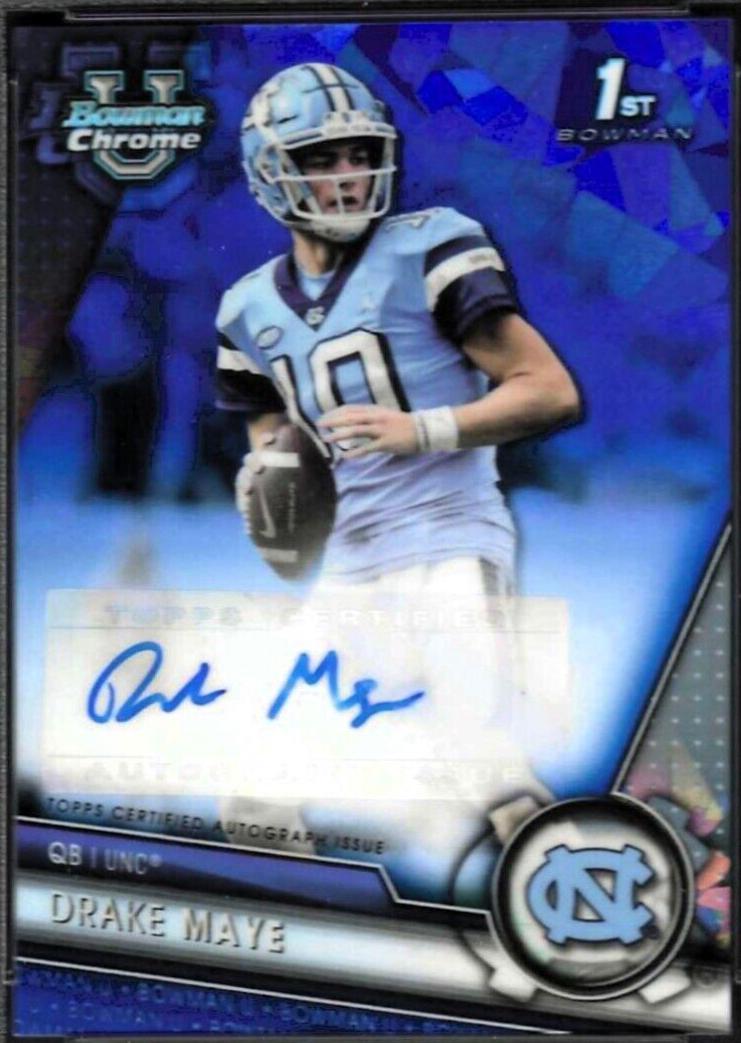 Drake Maye #PA-DMA 2023 Bowman Chrome University Sapphire Prospect Autographs Football