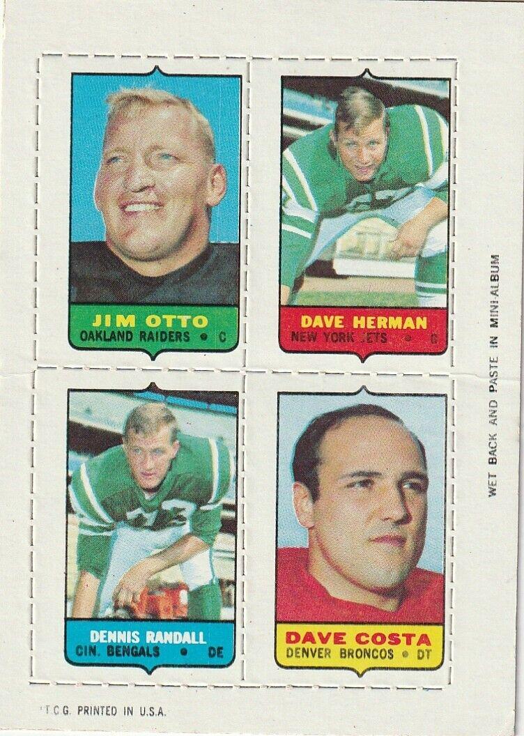 Jim Otto, Dave Herman, Dennis Randall, Dave Costa Football Cards 1969 Topps Four in One
