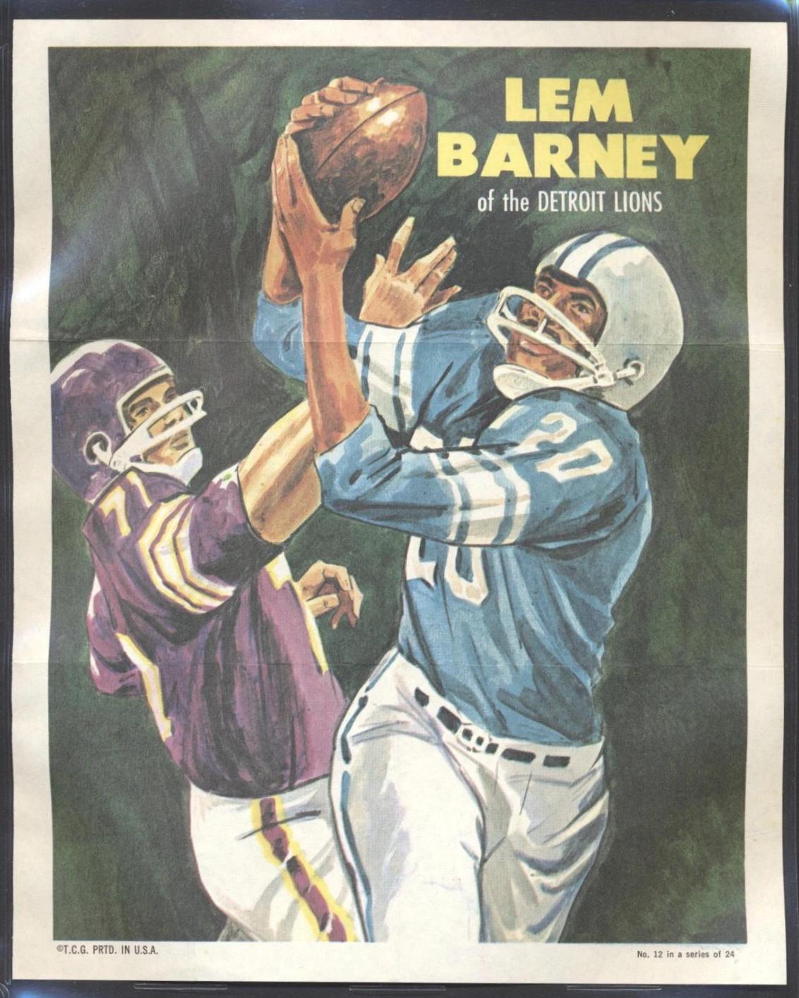 Lem Barney #12 1970 Topps Posters Football