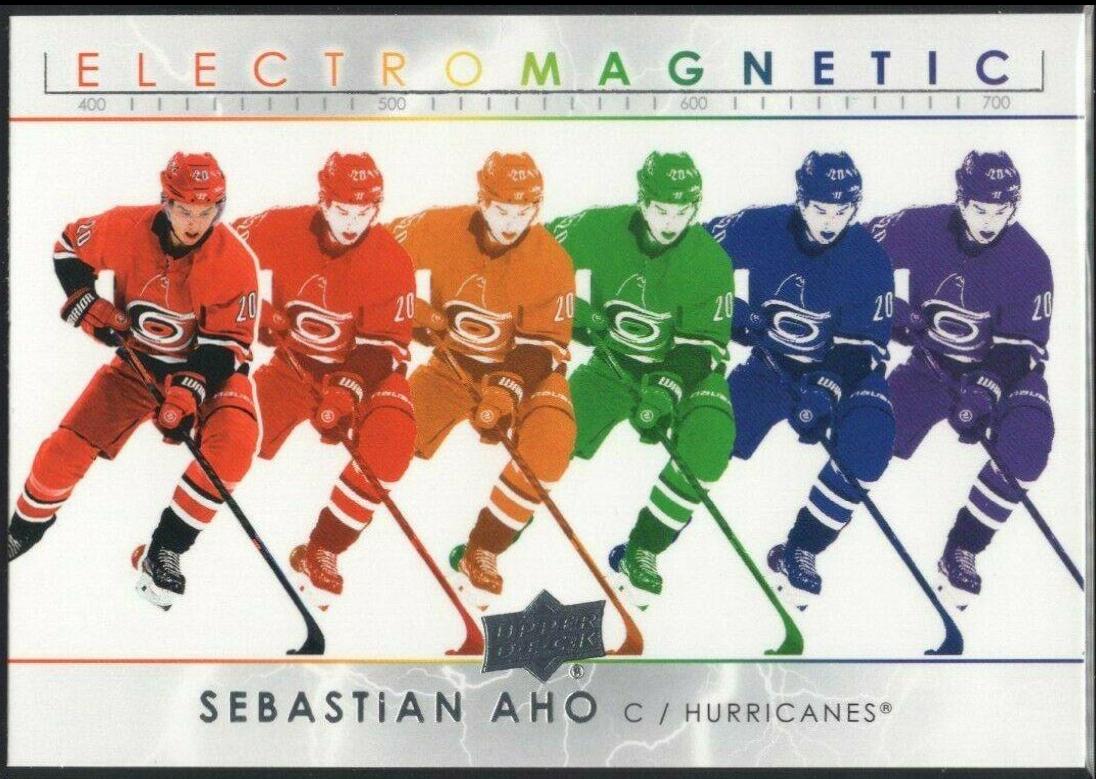 Sebastian Aho #EM-7 Hockey Cards 2021 Upper Deck Electromagnetic